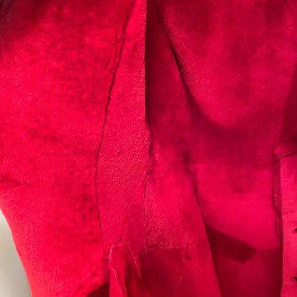 Genuine Sheepskin Fur Red Penny Lane Coat With Fox Fur Collar - Picture 6 of 11